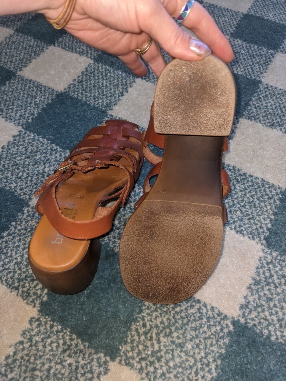 Bertuchi Made In Spain Genuine Leather Block Heel Fisherman Sandals Size 7.5 - Picture 8 of 9